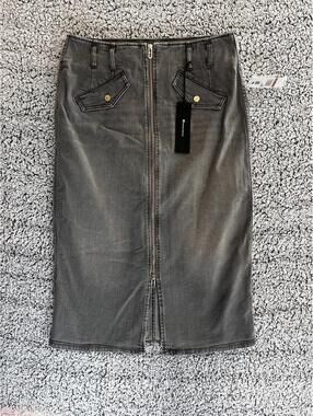 Dee Ocleppo Charcoal Mille Jean Zip Pencil Skirt Size 12 New With Tags